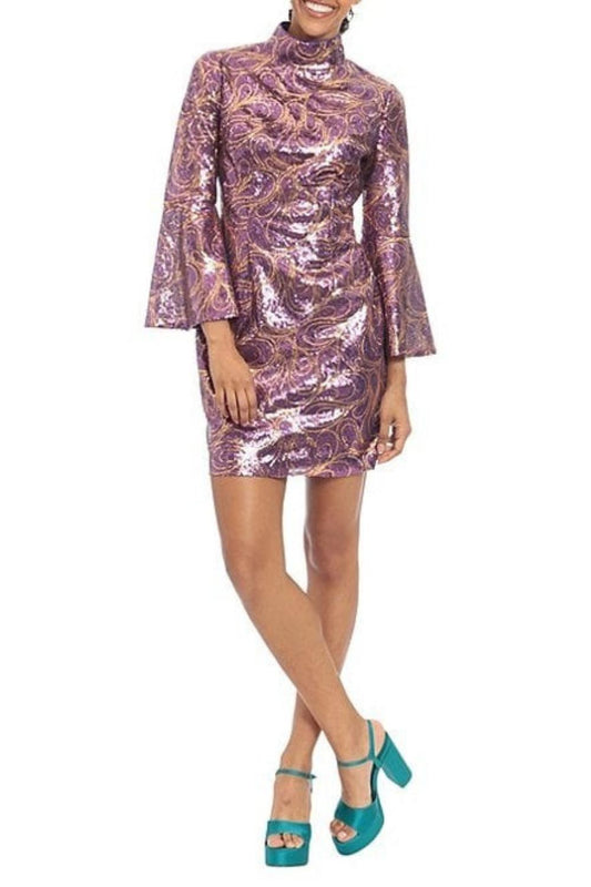 Donna Morgan - Swirl Sequin Bell Sleeve Party Dress