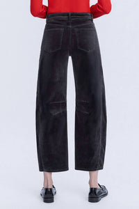 VERVET BY FLYING MONKEY High Rise Crop Corduroy Barrel Jeans in dark gray - women's jeans - detail view
