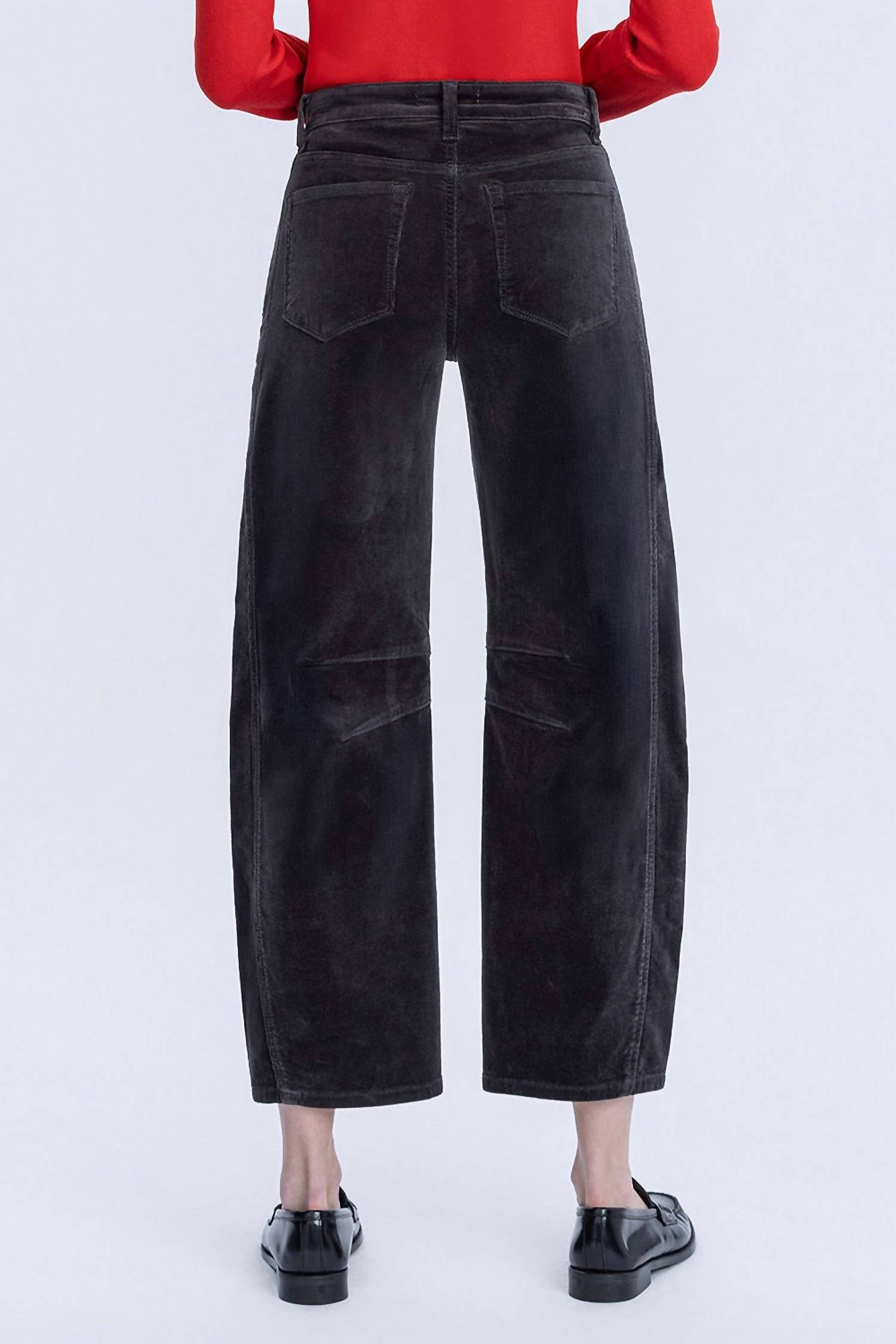 VERVET BY FLYING MONKEY High Rise Crop Corduroy Barrel Jeans in dark gray - women's jeans - detail view