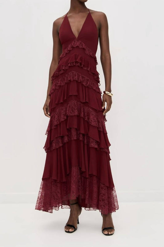 Alice + Olivia - Liana V Neck Ruffle Maxi Dress