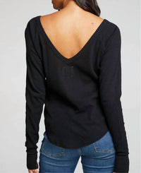 Chaser - Waffle Double V Neck Long Sleeve Top