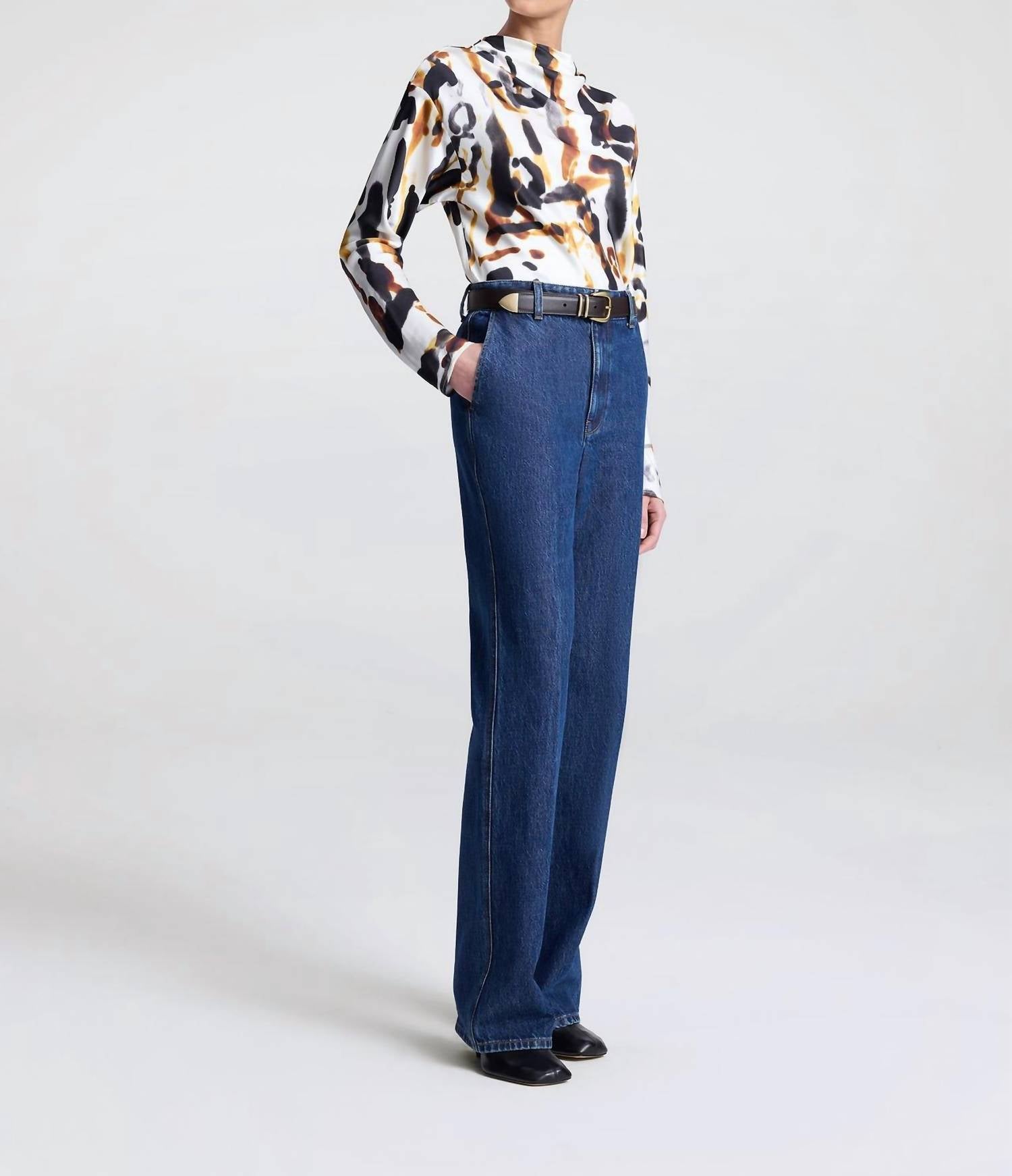 A.L.C. Georgia Satin Top in black camel - women's blouse - alternate view