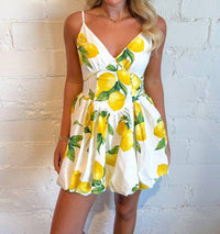 Sky To Moon - Refreshing Lemon Bubble Mini Dress