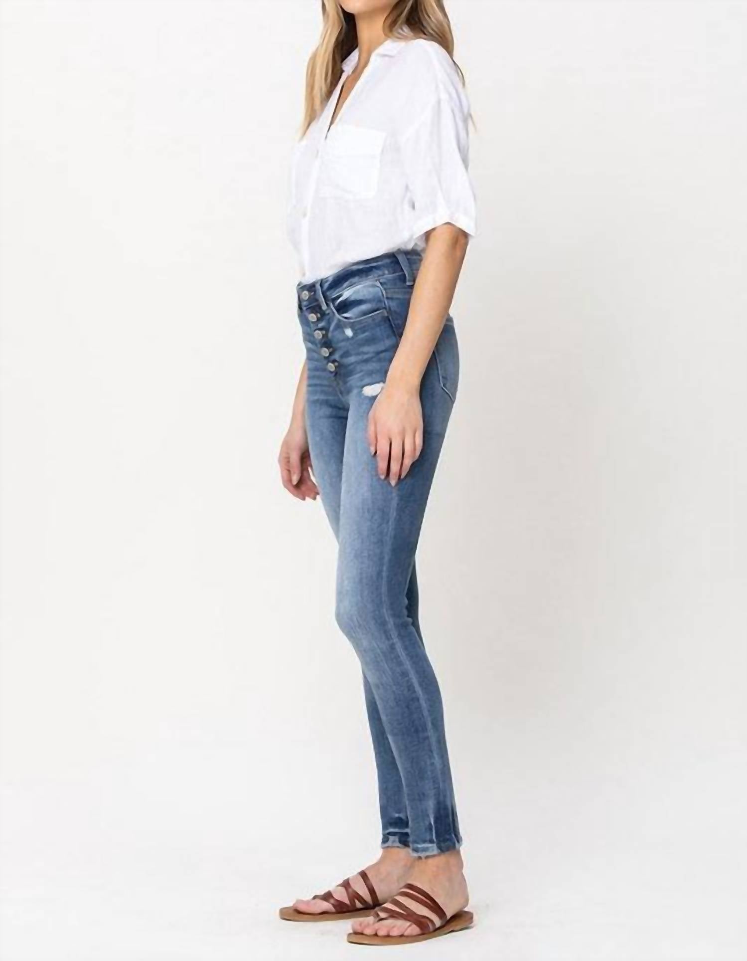 Flying Monkey - Finn High Rise Button Up Skinny Jean