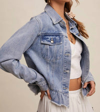 Listicle - Ruffled Hem Denim Jacket