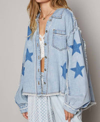 POL Star Jean Shacket in denim - women's jacket - detail view