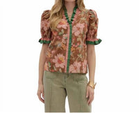 Entro - Floral Contrast Trim Top