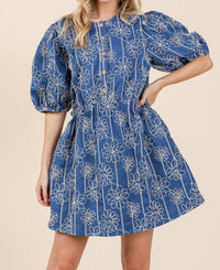 Geegee X Lovelo - Floral Embroidered Half Button-up Mini Dress