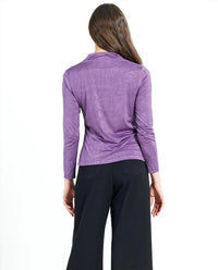 Clara Sun Woo - DRAPE NECK CRUSHED SILKY KNIT TOP WITH SIDE RUCHING