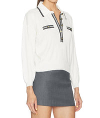L'Agence Malaki 3/4 Sleeve Clard Sweater in ivory black - women's sweater - alternate view