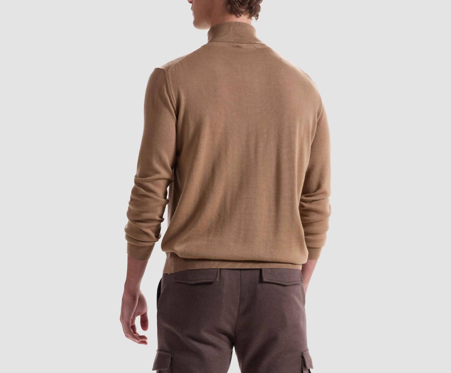 Bugatchi Uomo Wool Turtleneck Sweater in camel - men's sweater - detail view