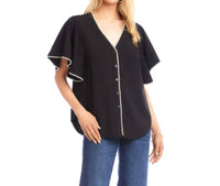 Karen Kane - Felicity Flutter Sleeve Edge Stitch Top