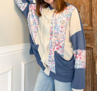 Haptics Floral Color-Block Hoodie Jacket in oatmeal - women's top - detail view