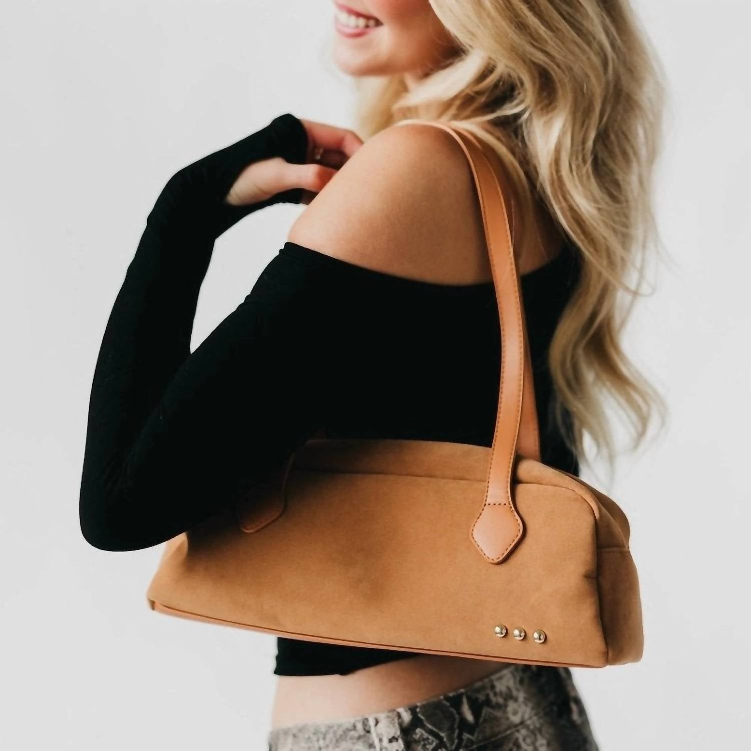 Pretty Simple - Women's Sally Vegan Suede Barrel Shoulder Bag