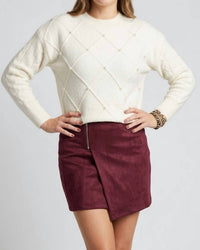 SHE + SKY Zipper Front Mini Skort in maroon - women's shorts - detail view