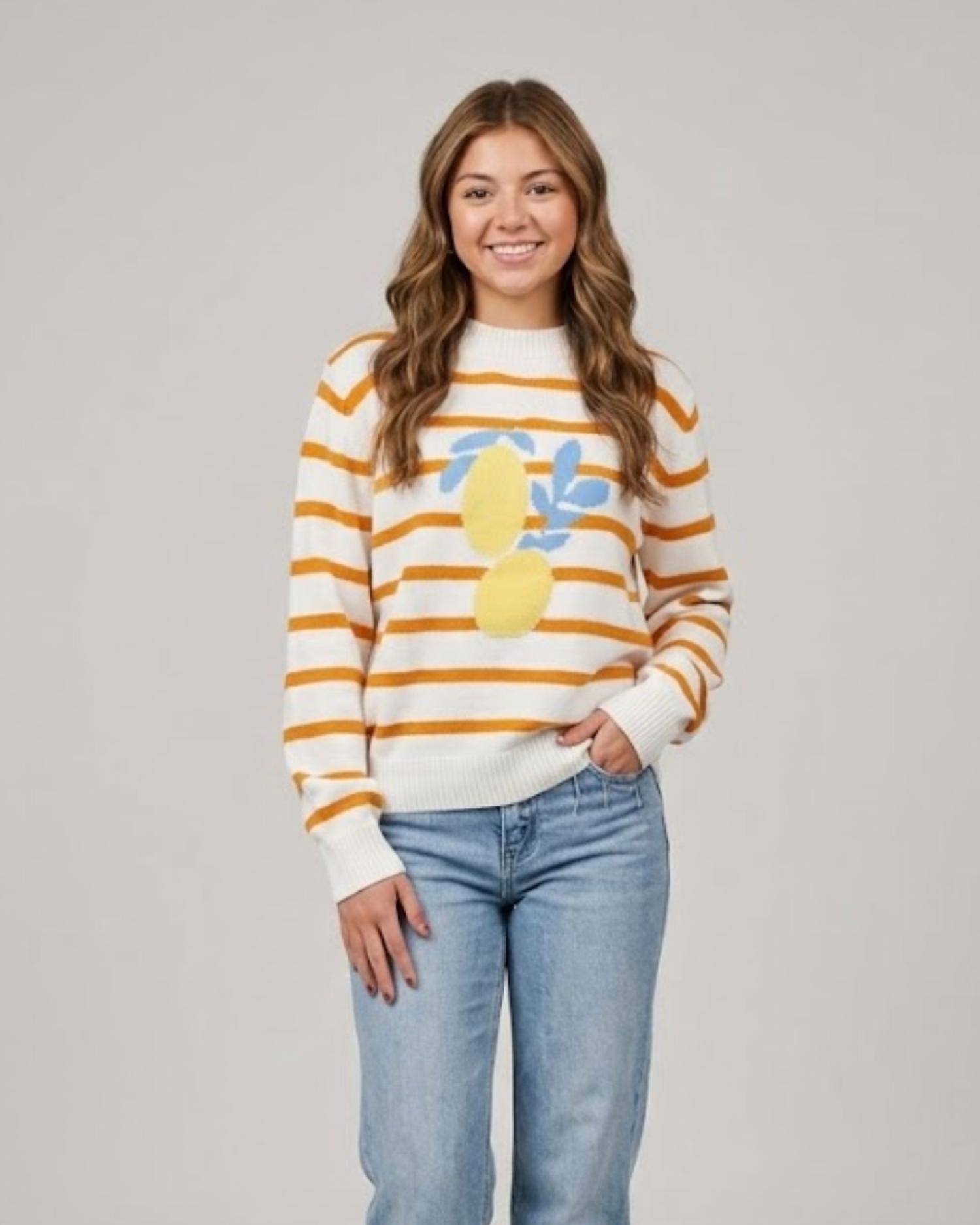 Polagram - Lemon Striped Lightweight Knit Pullover Sweater