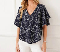 Karen Kane - Flutter Sleeve V-Neck Top