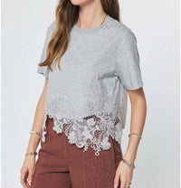 Current Air - Cotton Blend Lace Hem Cropped Top