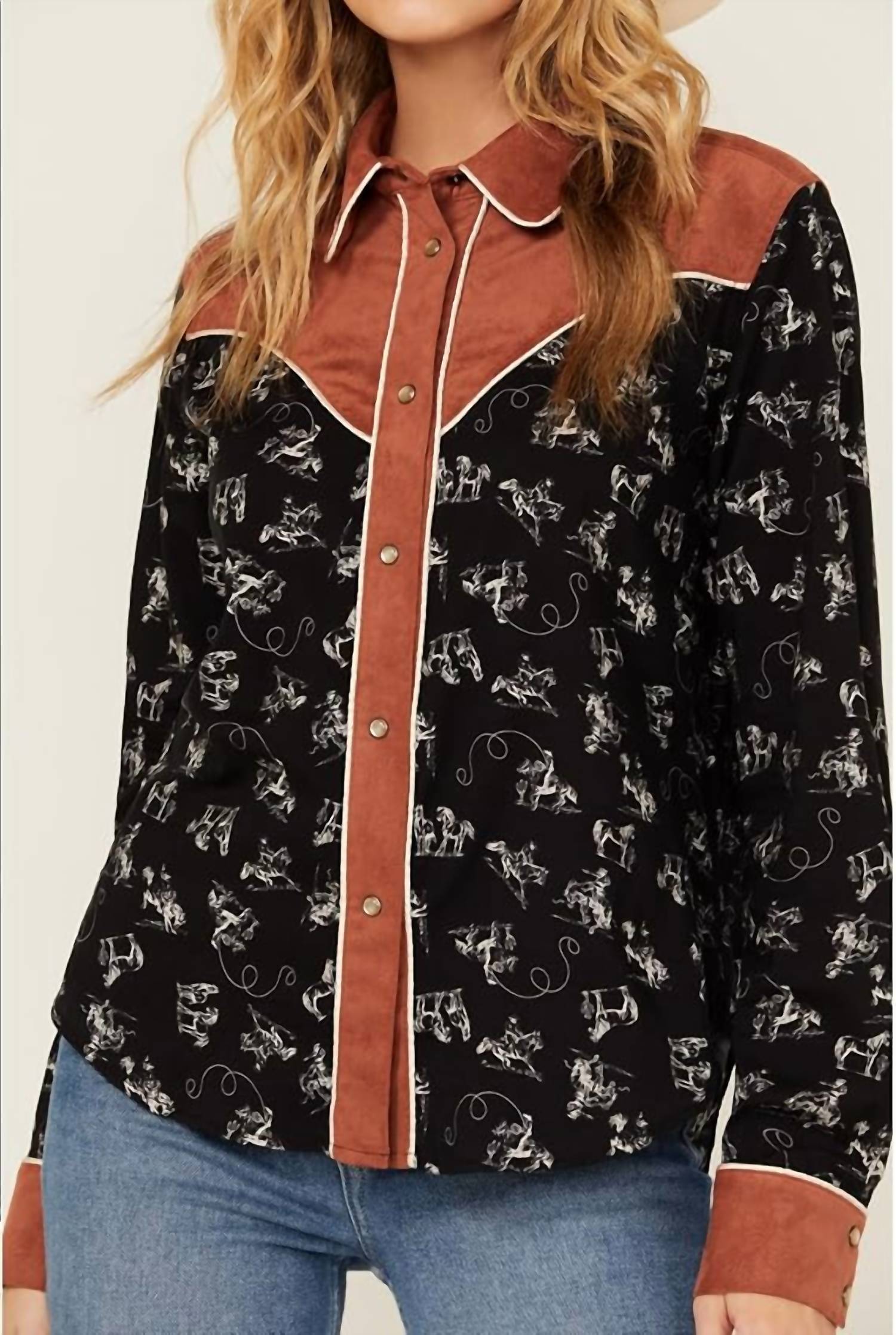 Cruel Girl - Conversation Print Long Sleeve Snap Western Shirt