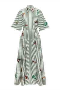 Sundayup - Embroidered Midi Shirt Dress