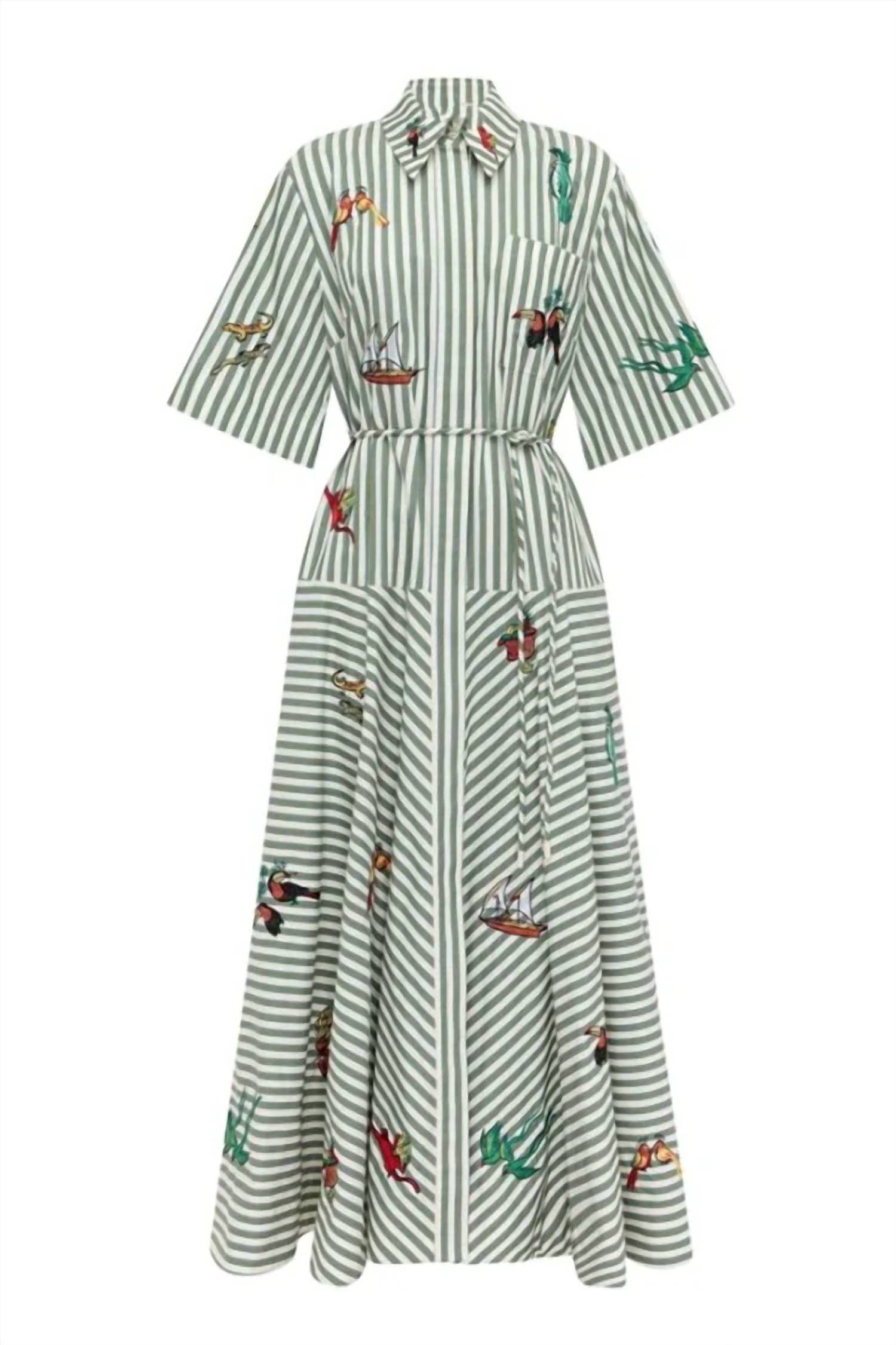 Sundayup - Embroidered Midi Shirt Dress