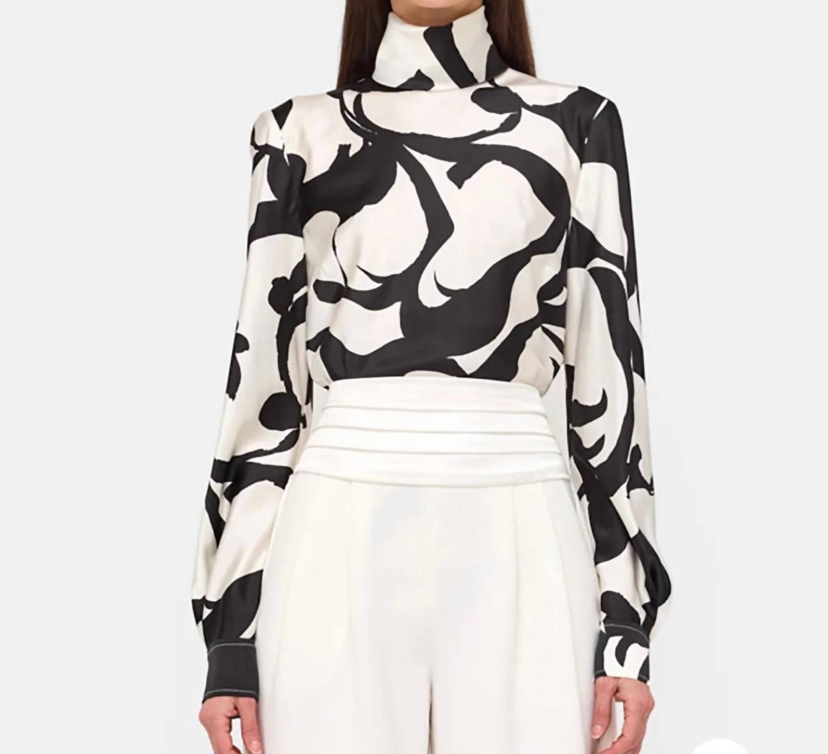 RONNY KOBO Enid Long Sleeve Blouse in black ivory - women's blouse