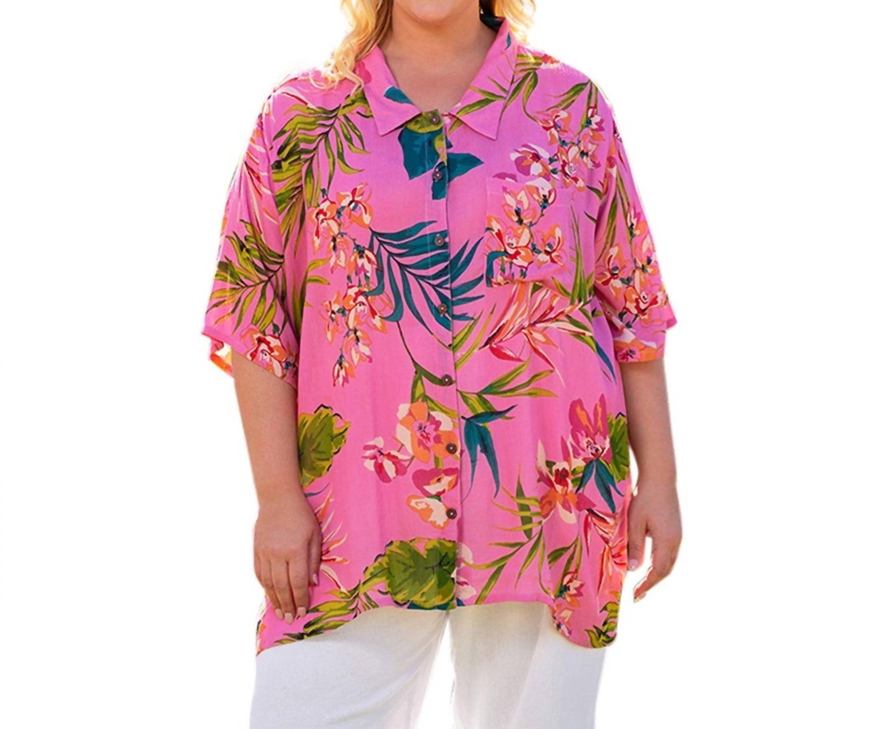On The Plus Side - Short Sleeve Ibiza Shirt - Plus