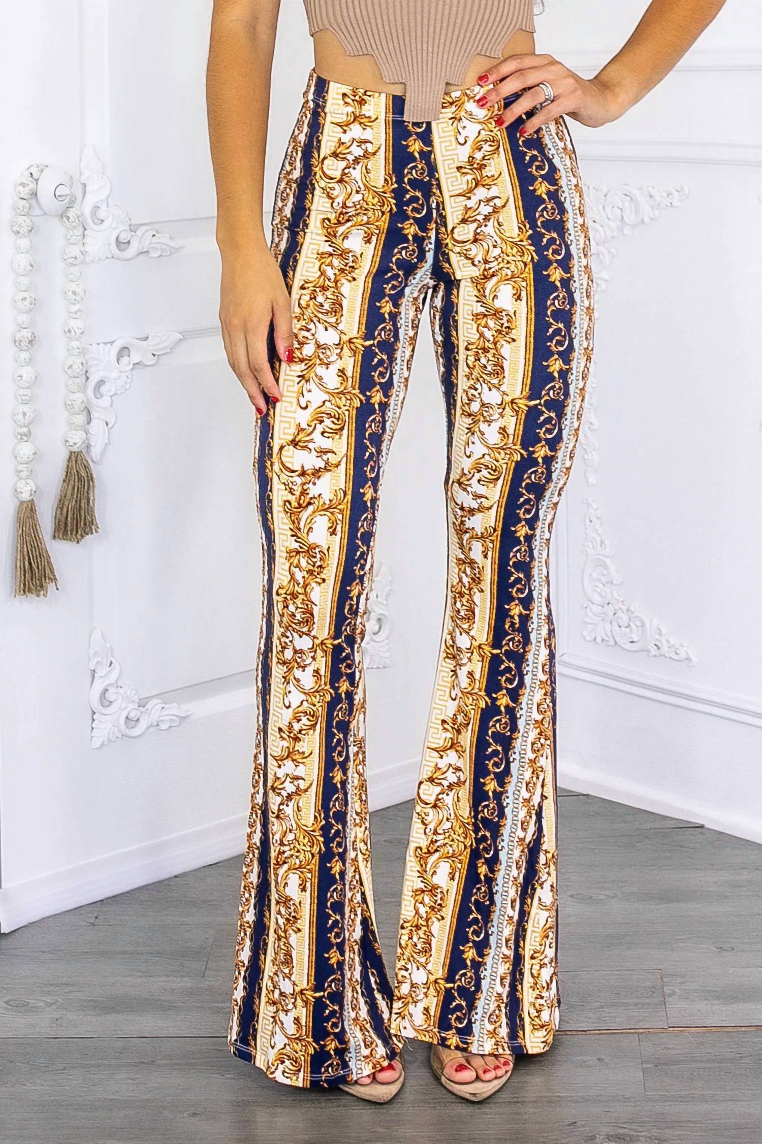 Surelymine - Paisley Print Buttery Soft Flare Bell Bottom