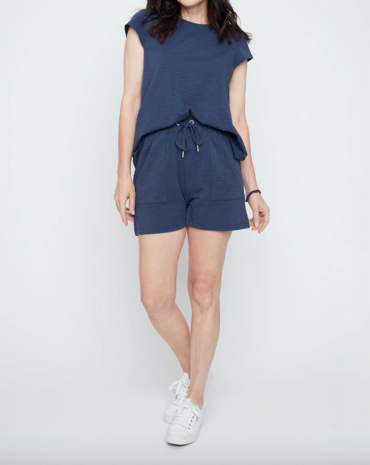 Renuar Everyday Ease Cotton Top in navy - women's t-shirt - view 4