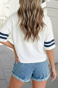 Aapparella - Usa Letter Print Striped Sleeve Tee
