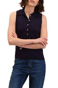 T Tahari - Crochet Collar Sleeveless Sweater Polo