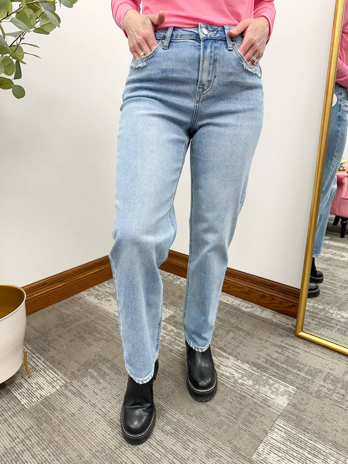 Mica Denim - Lora High Rise Baggy Straight Jeans