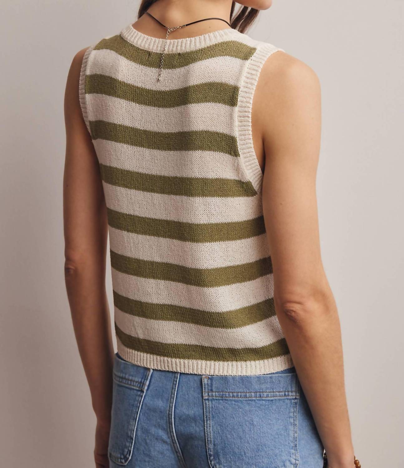 Forte Striped Button-front Knit Vest Top in sage - women's tank top - view 8