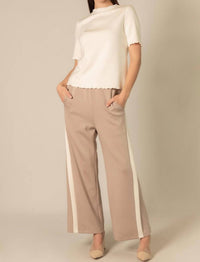 P.CILL Side Contrast Double Stripe Wide Leg Pants in taupe ivory - women's pants - view 4