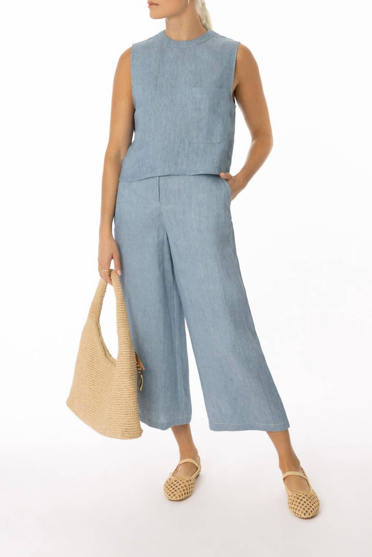 TWP Cropped Muscle Tank Top in light indigo - women's tank top