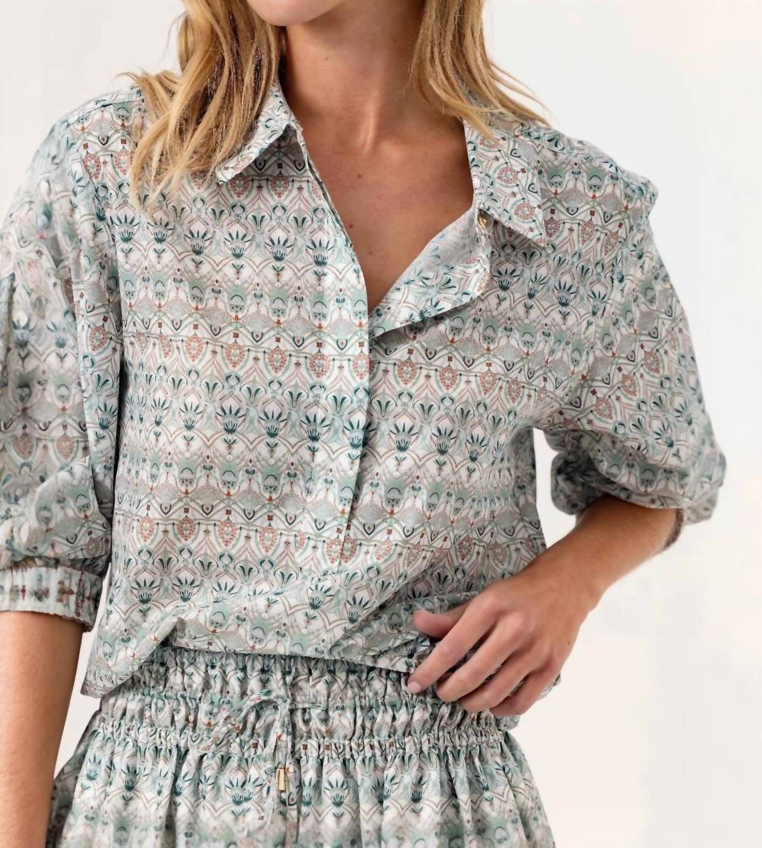 sundays Damask Brooklyn Shirt in damask willow - women's blouse - detail view
