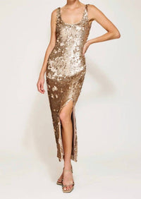line and dot Naida Sequins Dress in gold - women's dress
