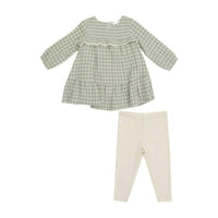 Angel Dear - Girl's Mini Gingham Smocked Ruffle Tiered Dress And Ribbed Legging
