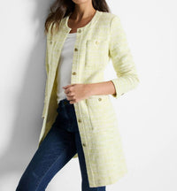 Nic + Zoe Tilia Textured Knit Statement Jacket in pistachio green and cream - women's jacket - detail view