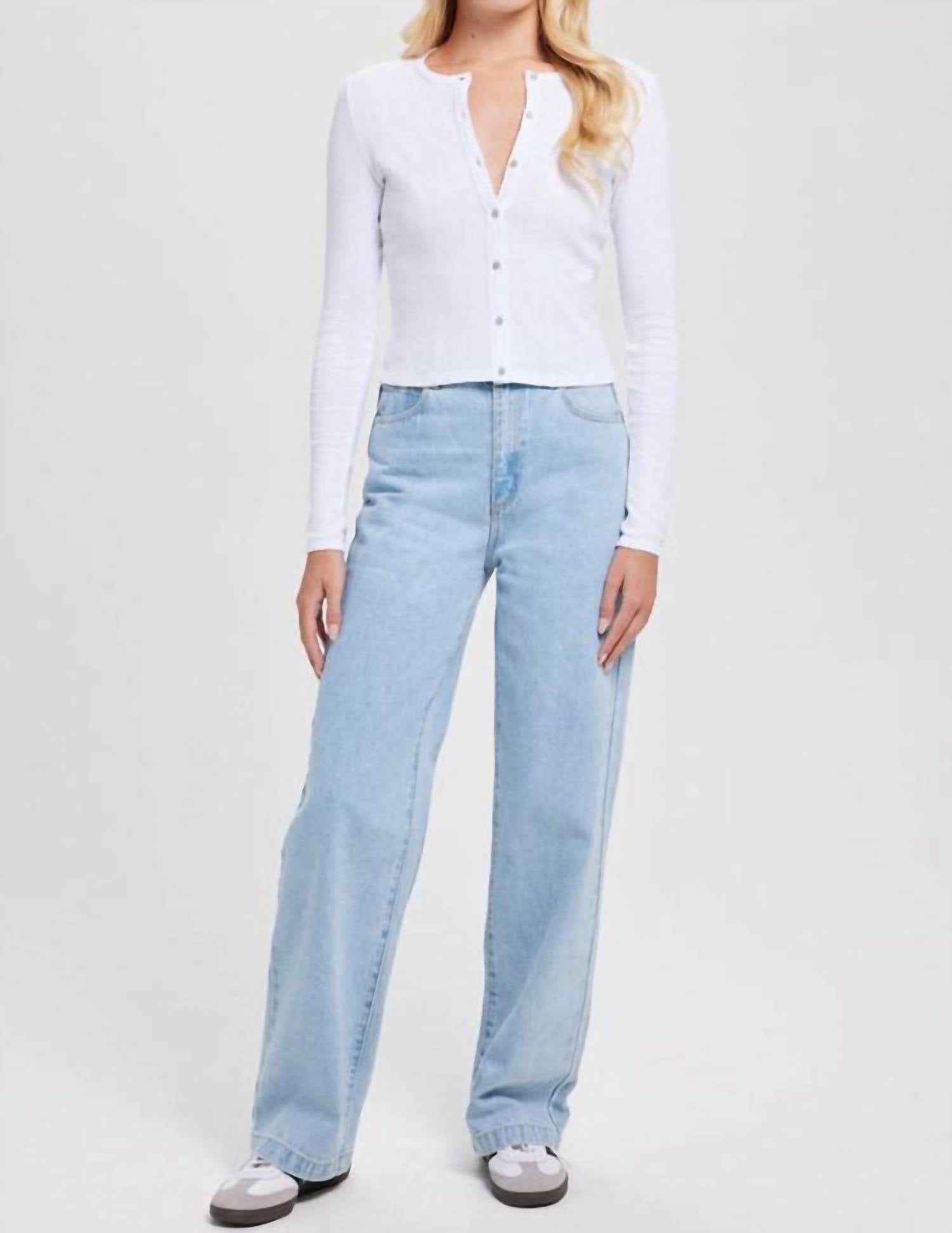 Goldie Lewinter Long Sleeve Pointelle Crop Cardigan in white - women's cardigan - alternate view