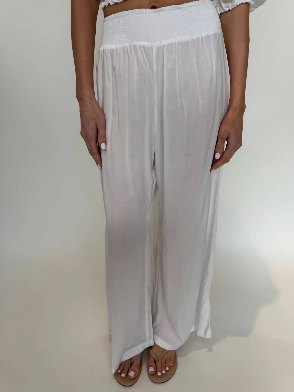 Romi The Brand Nassau Elastic Waist Pant in white - women's pants