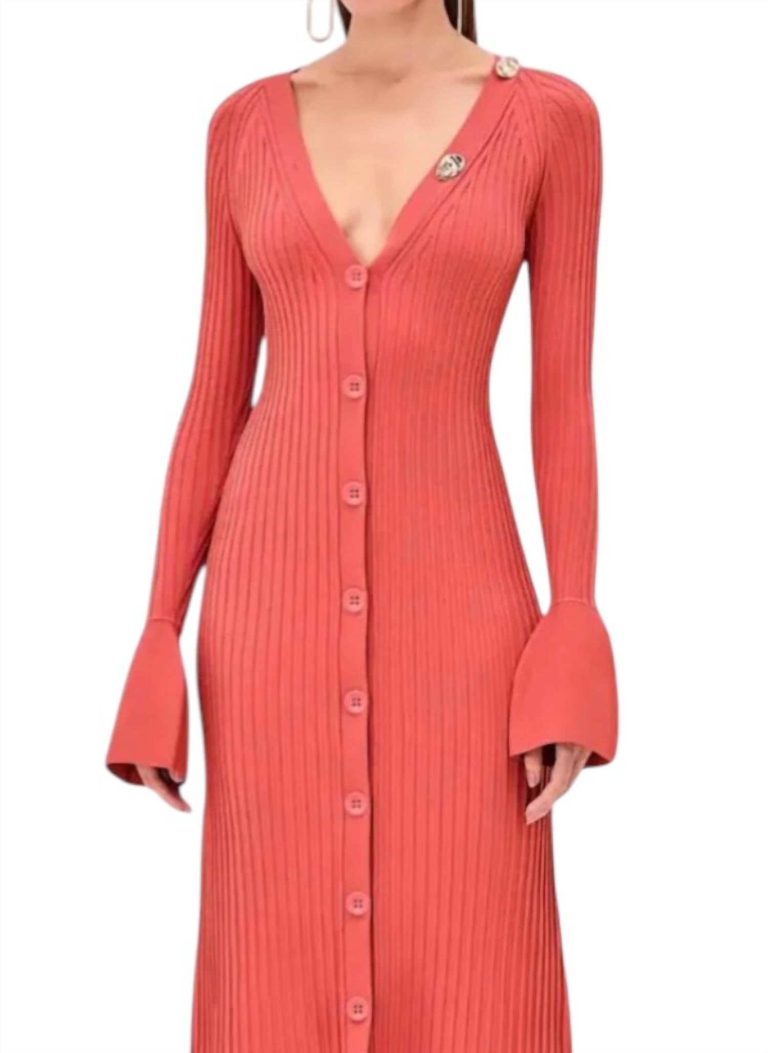 ALEXIS Trisha Long Sleeve Dress in red - women's dress - detail view
