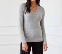 Karen Kane Long Sleeve Ribbed V-neck Top - Petite in heather gray - women's long sleeve top - view 4