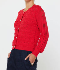 current air Multi-texture Knit Patterned Cardigan in red - women's cardigan - detail view