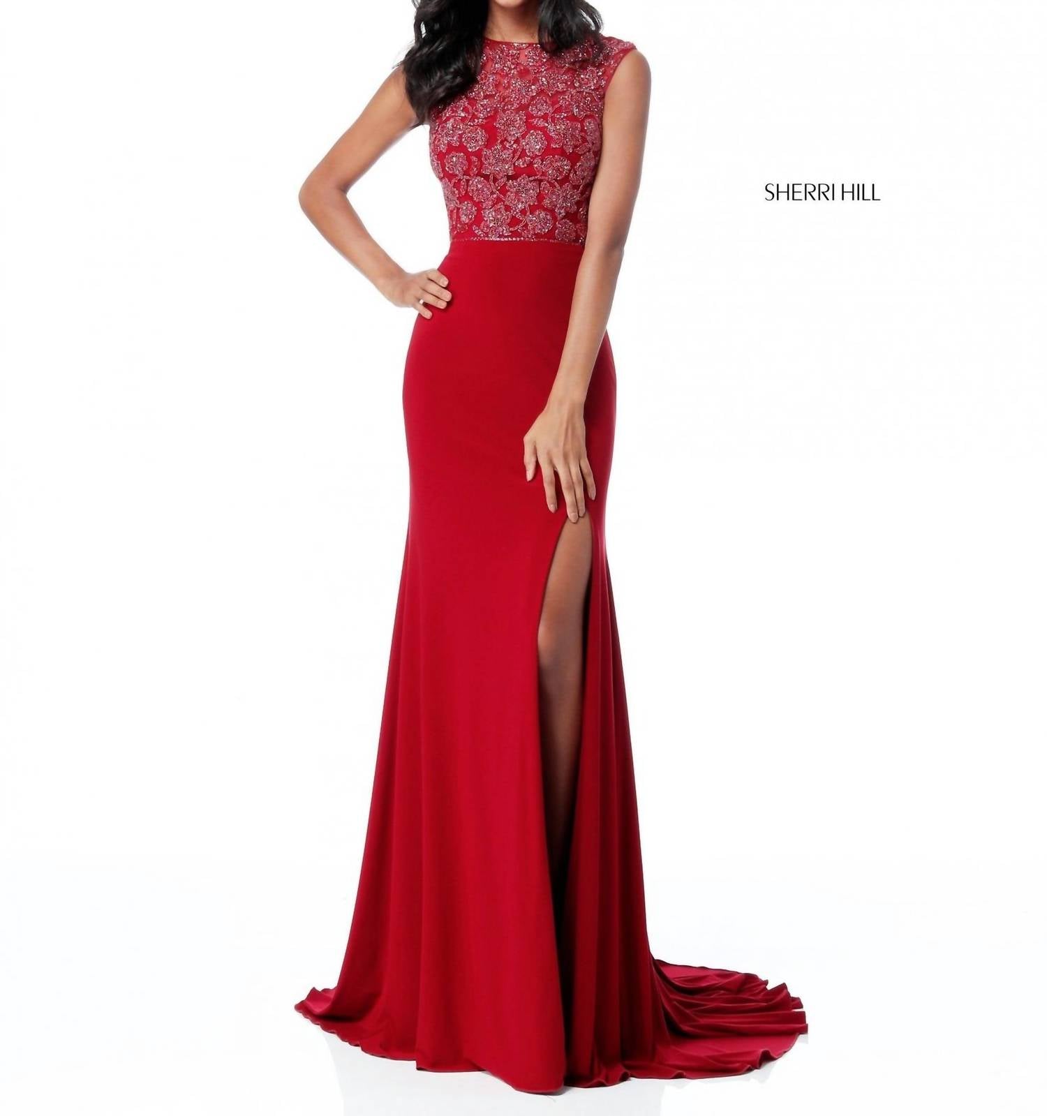 Sherri Hill Fit And Flare Long Party Dress in burgundy - women's dress