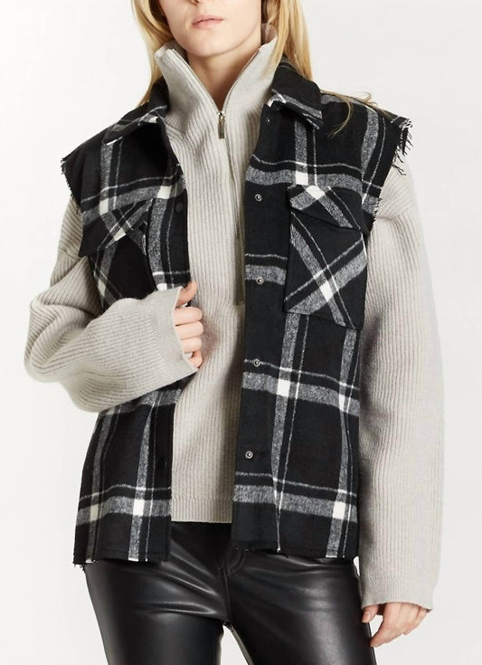 PLAID HUNTER VEST WITH FRAYED SLEEVES