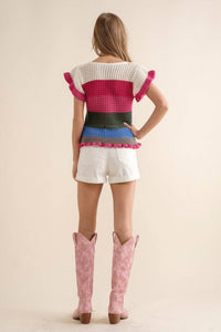 Blue B - Crochet Ruffle Knit Sweater
