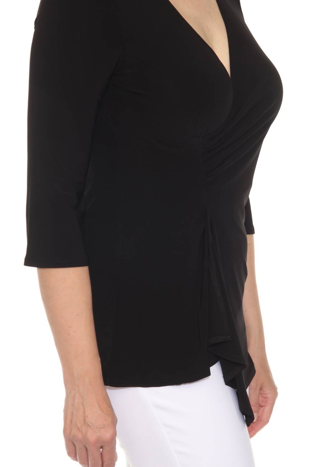 Joseph Ribkoff - Ruched V-neck Asymmetric Tunic Top