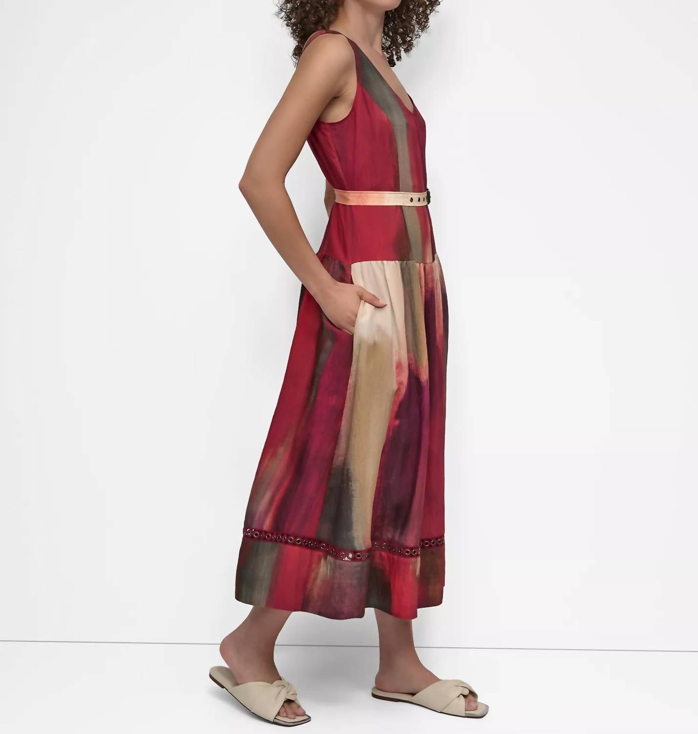 DKNY Abstract-print Midi Dress in red - women's dress - detail view