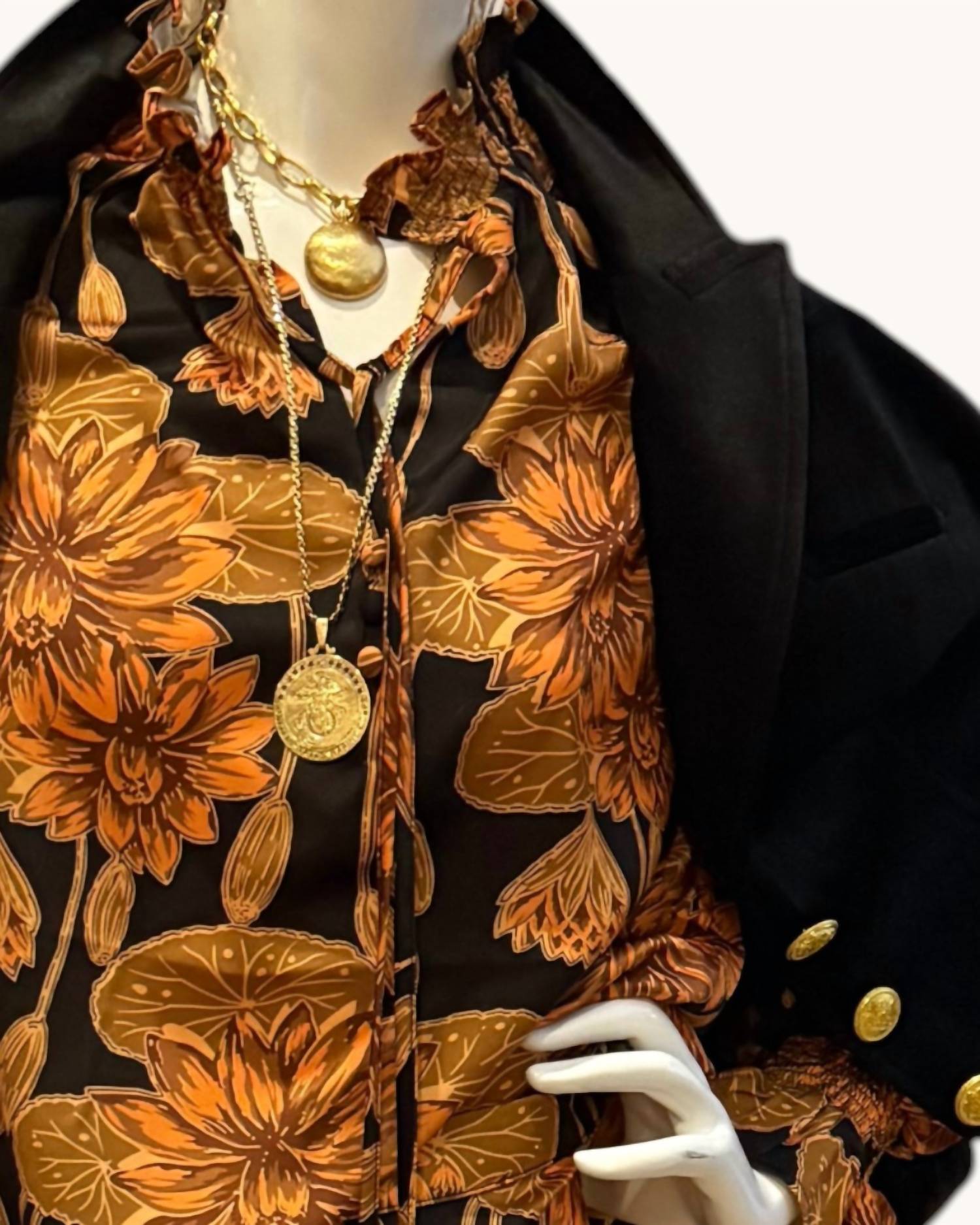 Flora Bea Women's Irena Blouse in peppermint pinwheel - women's blouse - detail view